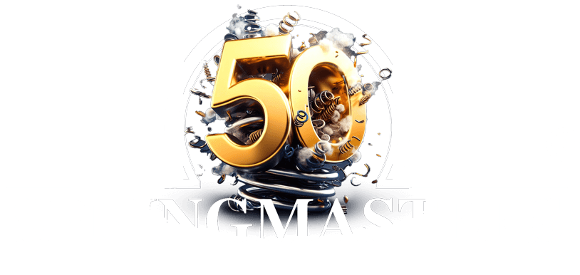 Springmaster 50th anniversary logo celebrating 50 year of spring making